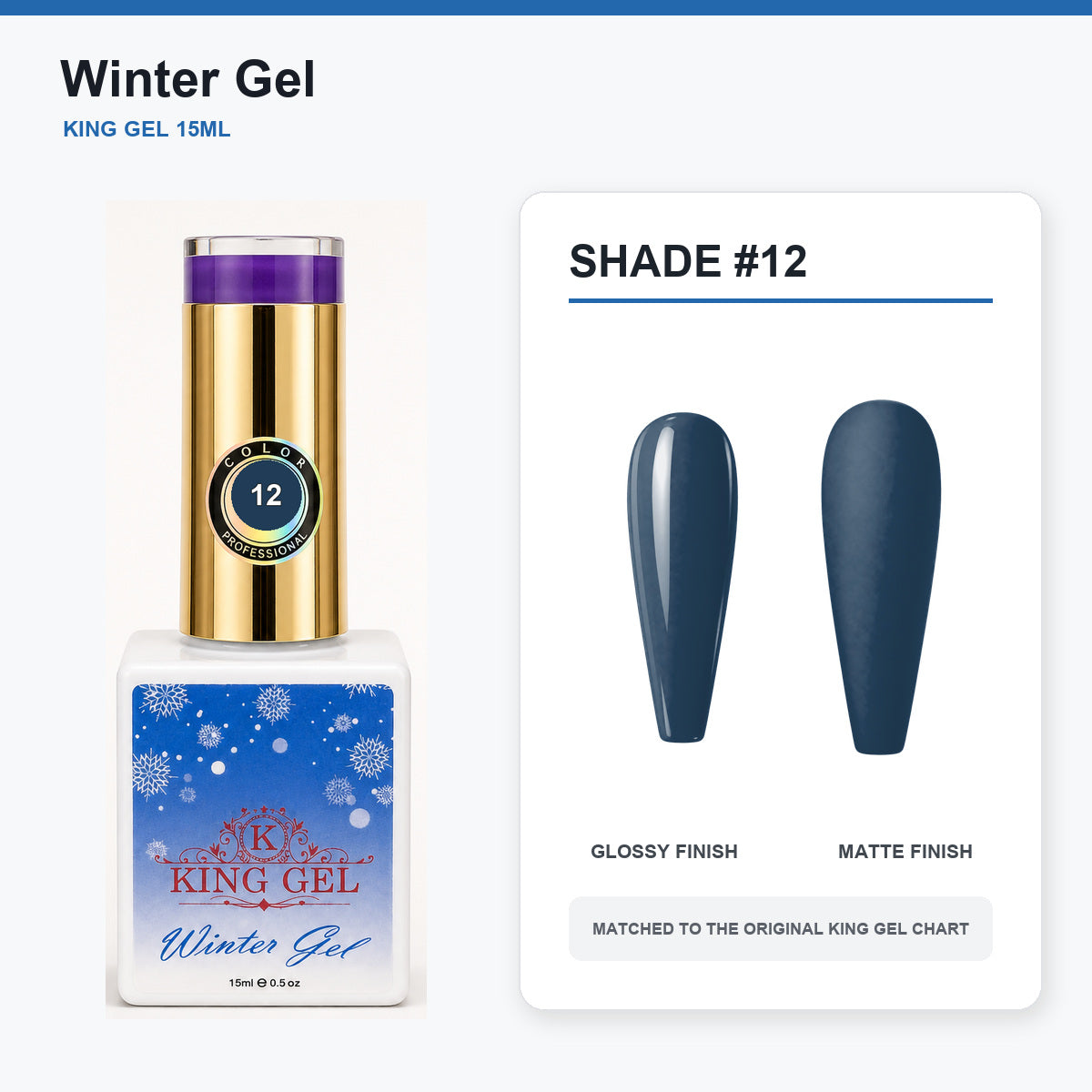 48 Colors Winter Gel Collection - KingGel Brand - Shade 12 bottle and chart-matched color - Studio V2