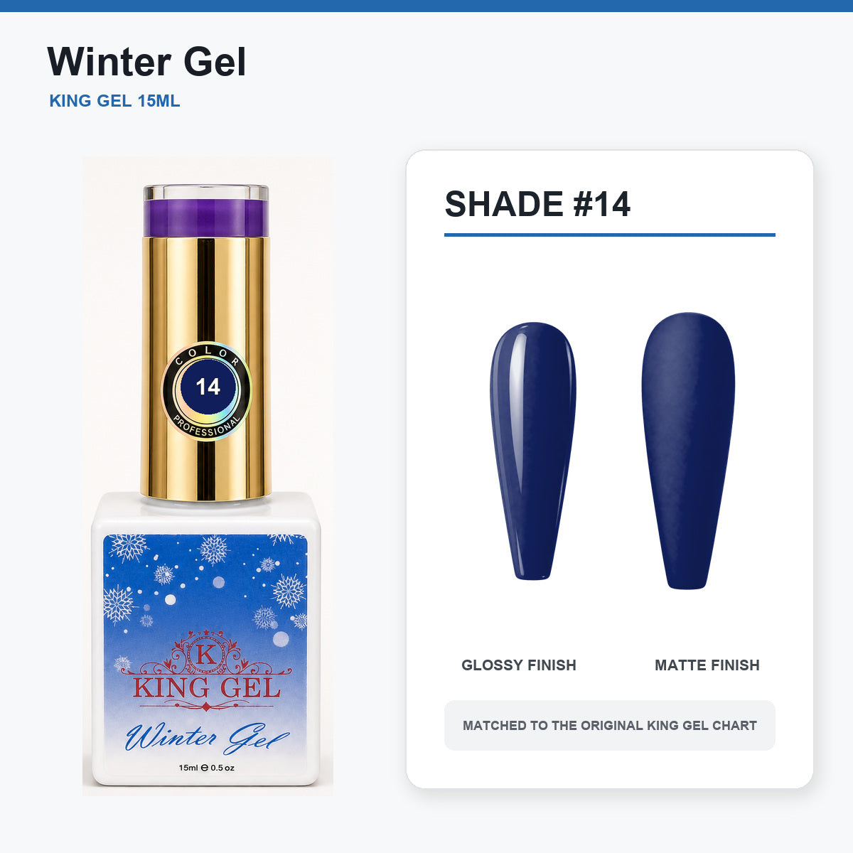 48 Colors Winter Gel Collection - KingGel Brand - Shade 14 bottle and chart-matched color - Studio V2