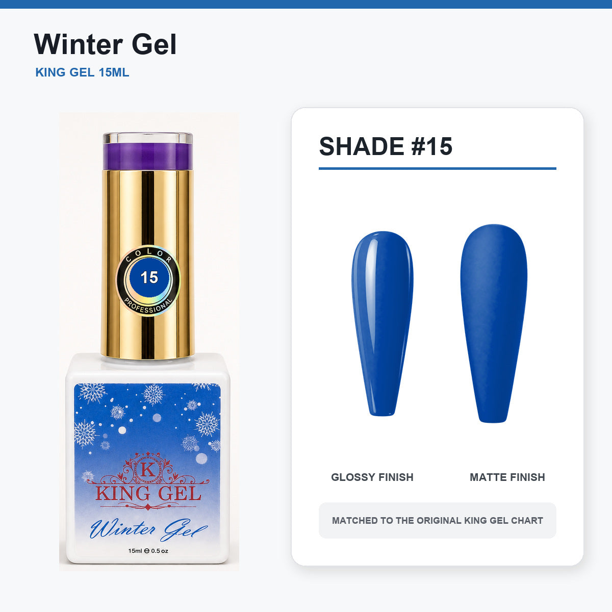 48 Colors Winter Gel Collection - KingGel Brand - Shade 15 bottle and chart-matched color - Studio V2
