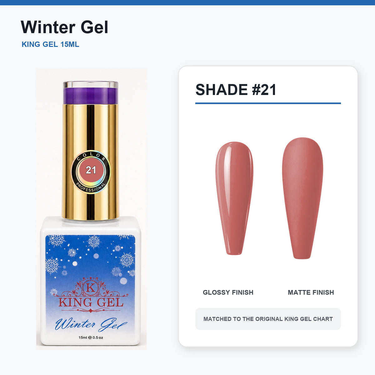 48 Colors Winter Gel Collection - KingGel Brand - Shade 21 bottle and chart-matched color - Studio V2