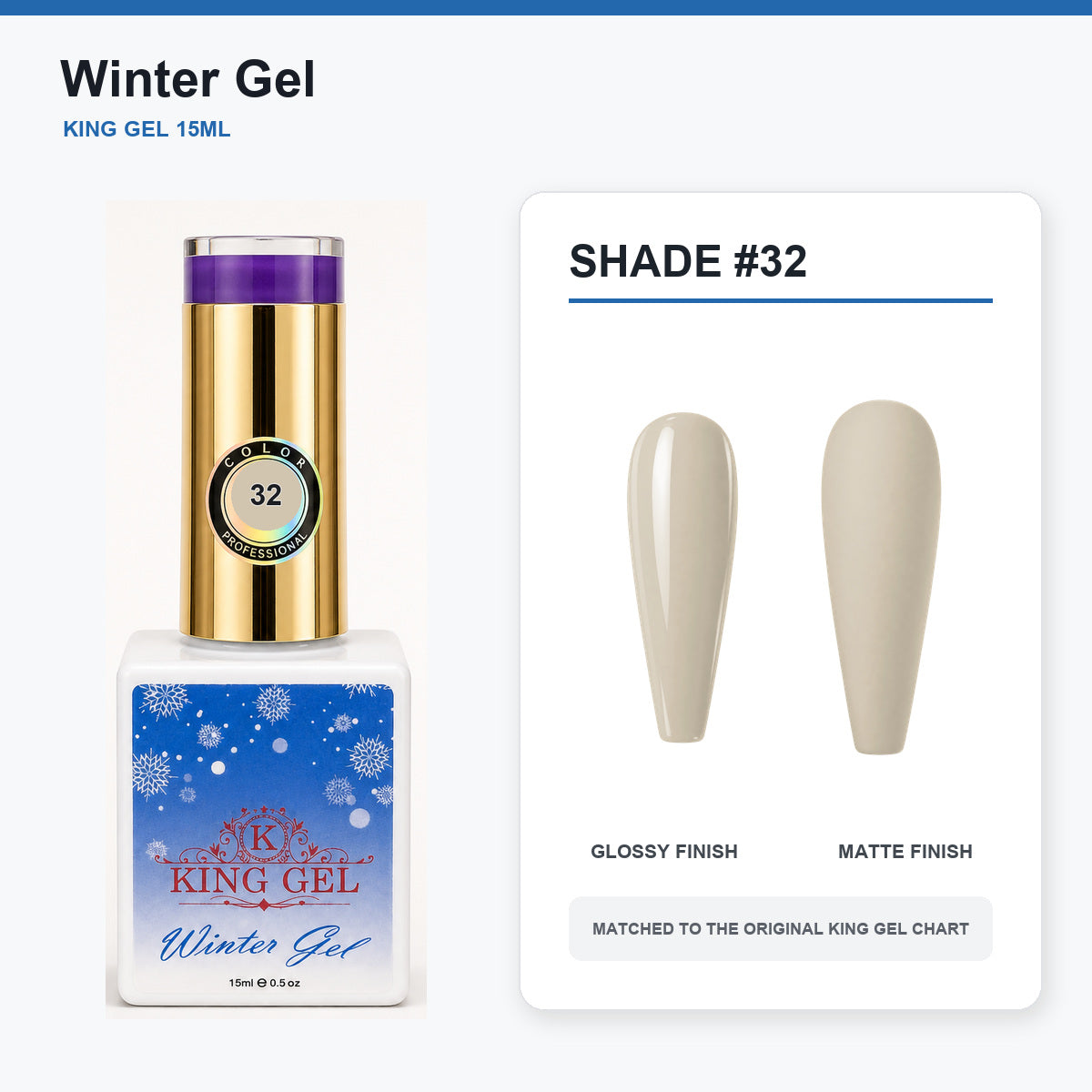 48 Colors Winter Gel Collection - KingGel Brand - Shade 32 bottle and chart-matched color - Studio V2