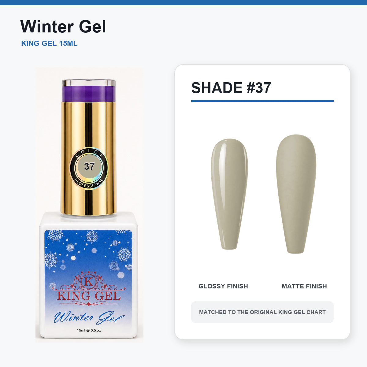 48 Colors Winter Gel Collection - KingGel Brand - Shade 37 bottle and chart-matched color - Studio V2