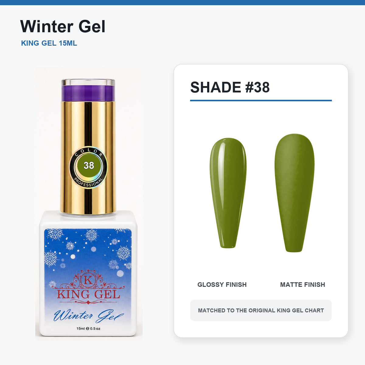 48 Colors Winter Gel Collection - KingGel Brand - Shade 38 bottle and chart-matched color - Studio V2