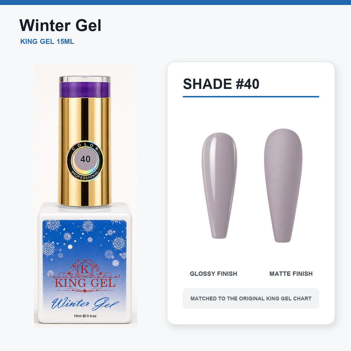 48 Colors Winter Gel Collection - KingGel Brand - Shade 40 bottle and chart-matched color - Studio V2