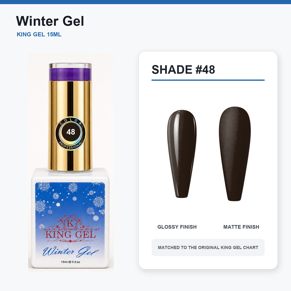 48 Colors Winter Gel Collection - KingGel Brand - Shade 48 bottle and chart-matched color - Studio V2